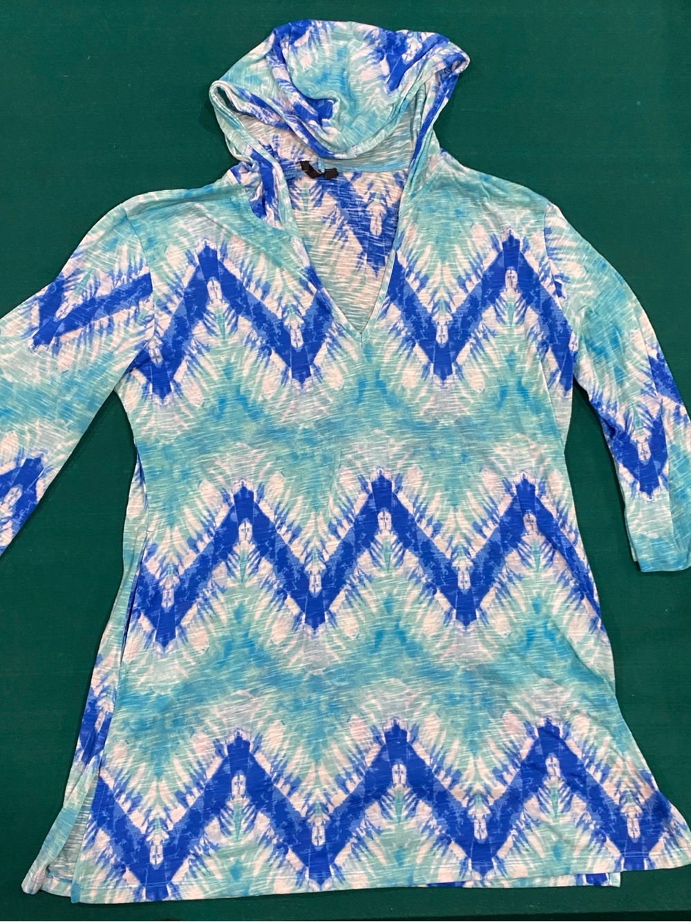 Blue Chevron Hooded Women's Swim Coverup